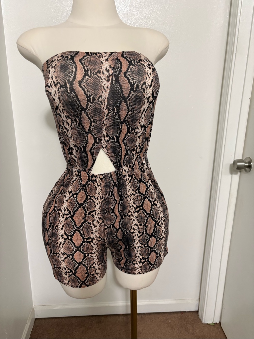 Heart Hips Pink and Brown Snakeskin Print Romper